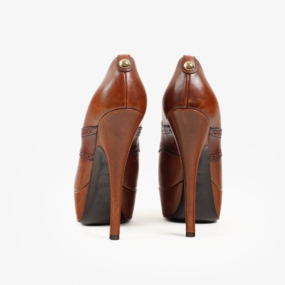 Louis Vuitton Brown Leather Lace Peep Toe Oxford Pumps - Picture 4 of 10